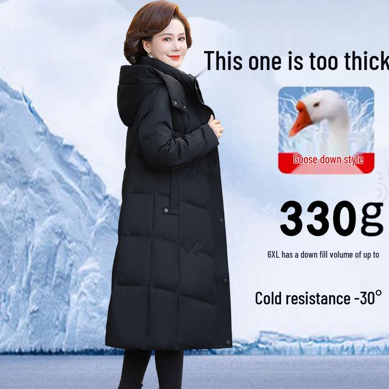 

Брендовая женская длинная куртка из натурального гусиного пуха - Супертолстое зимнее пальто для женщин среднего и пожилого возраста. 6XL 80–88 kg
