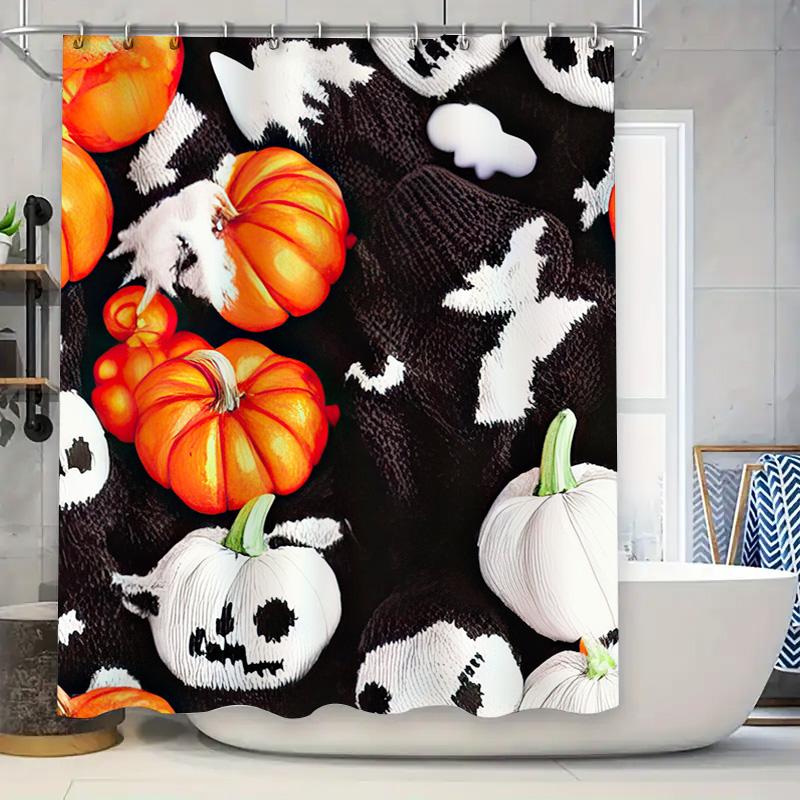 Tuniu Halloween Pumpkin Bat Pattern Shower Curtain Spooky Cute Decor For Bathroom Kids Room