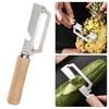 Curățător de legume cu mâner ergonomic din lemn 2-în-1 Deschizător de sticle Lamă lată curbată Curățător ascuțit pentru cartofi mere citrice morcovi Gadgeturi de bucătărie