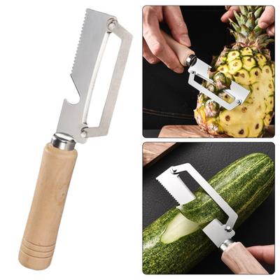 Gemüseschäler mit ergonomischem Holzgriff 2-in-1 Flaschenöffner Breite gebogene Klinge Scharfer Schäler für Kartoffeln Äpfel Zitrusfrüchte Karotten Küchenhelfer