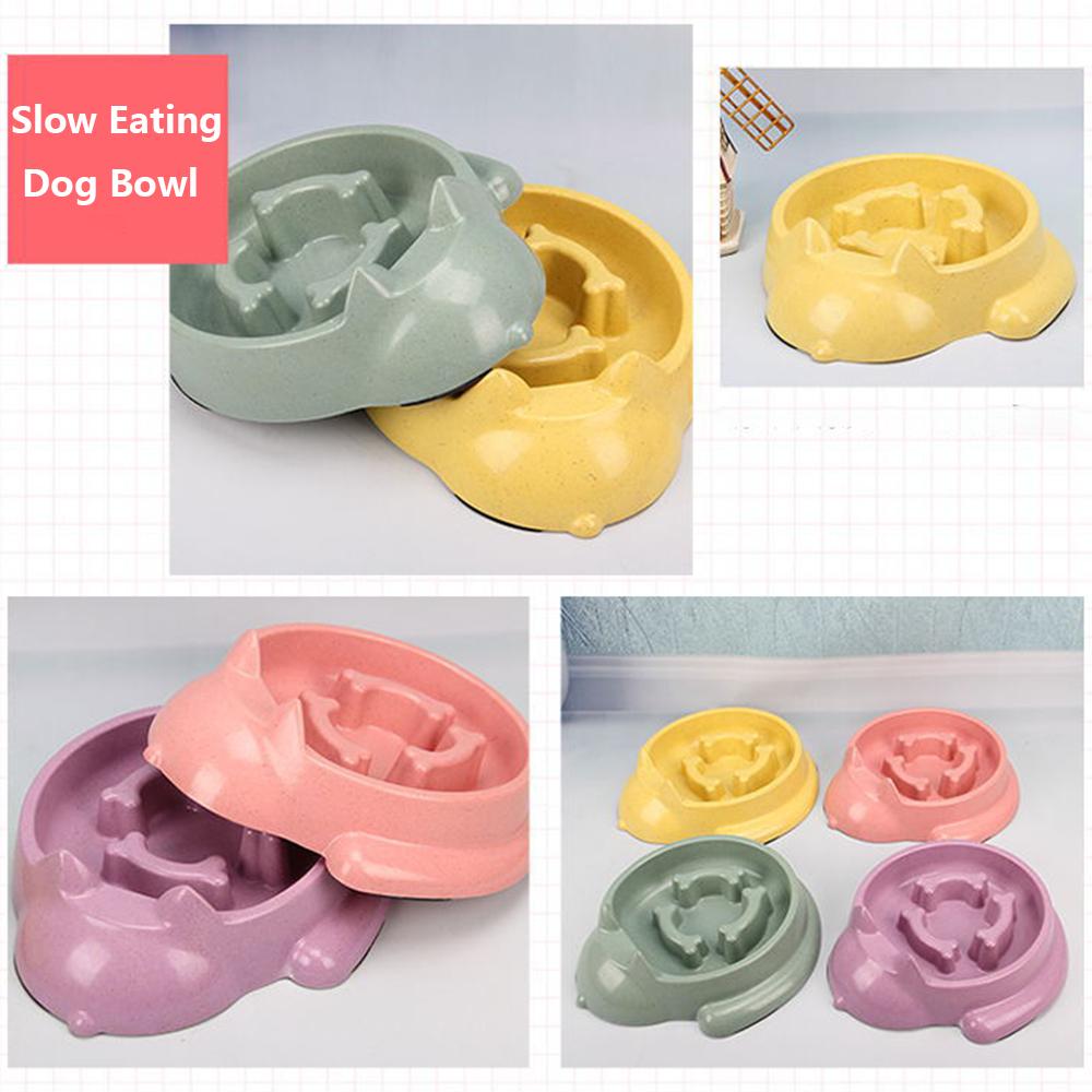 Pet Slow Feeder Non Slip Bamboo Fiber Dog Food Bowls Anti-Gulping Cats Puppy Slower Feeding Dishes for Medium Small Dogs