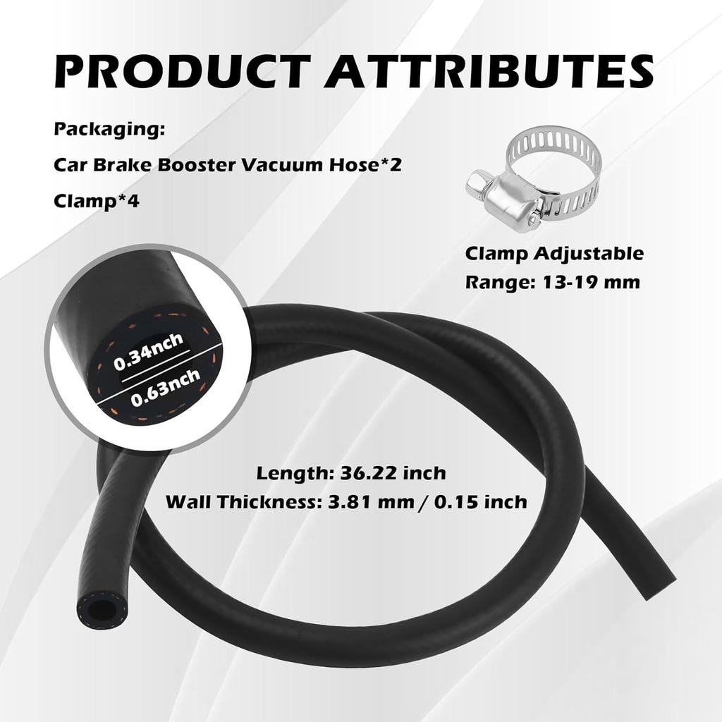 2PCS 27232 11/32"x36" Car Brake Booster Vacuum Hose Kit 300PSI with Clamps,Soft Power Brake Vacuum Lines Automotive as Replacement,Essential Brakes