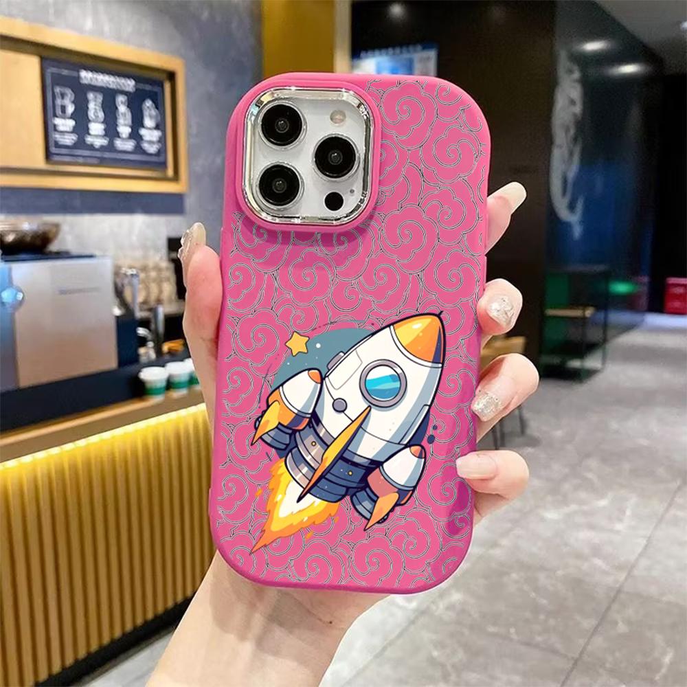 Phone Case: 2D Flat Design Suitable for iPhone 18 17 16 15 14 13 Pro Protective Case, Couple Style, Cartoon Rocket, Christmas and Halloween Gift