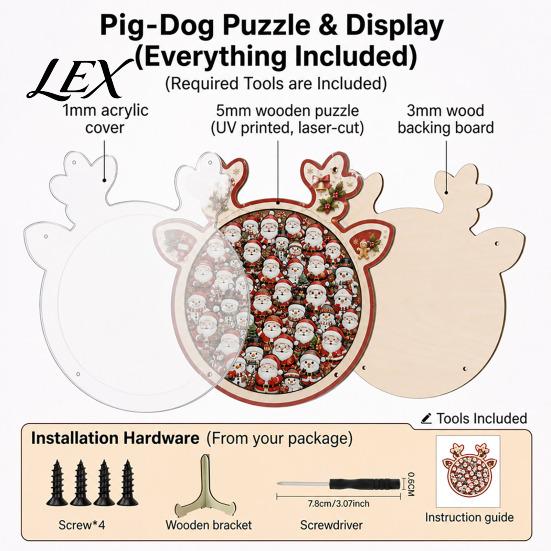 Decorative Jigsaw Puzzles Christmas Reindeer Puzzle Decoration, Santa Claus Cat Elk Theme Toy, Festive Wooden Set for Holiday Gift Xmas Themed Games