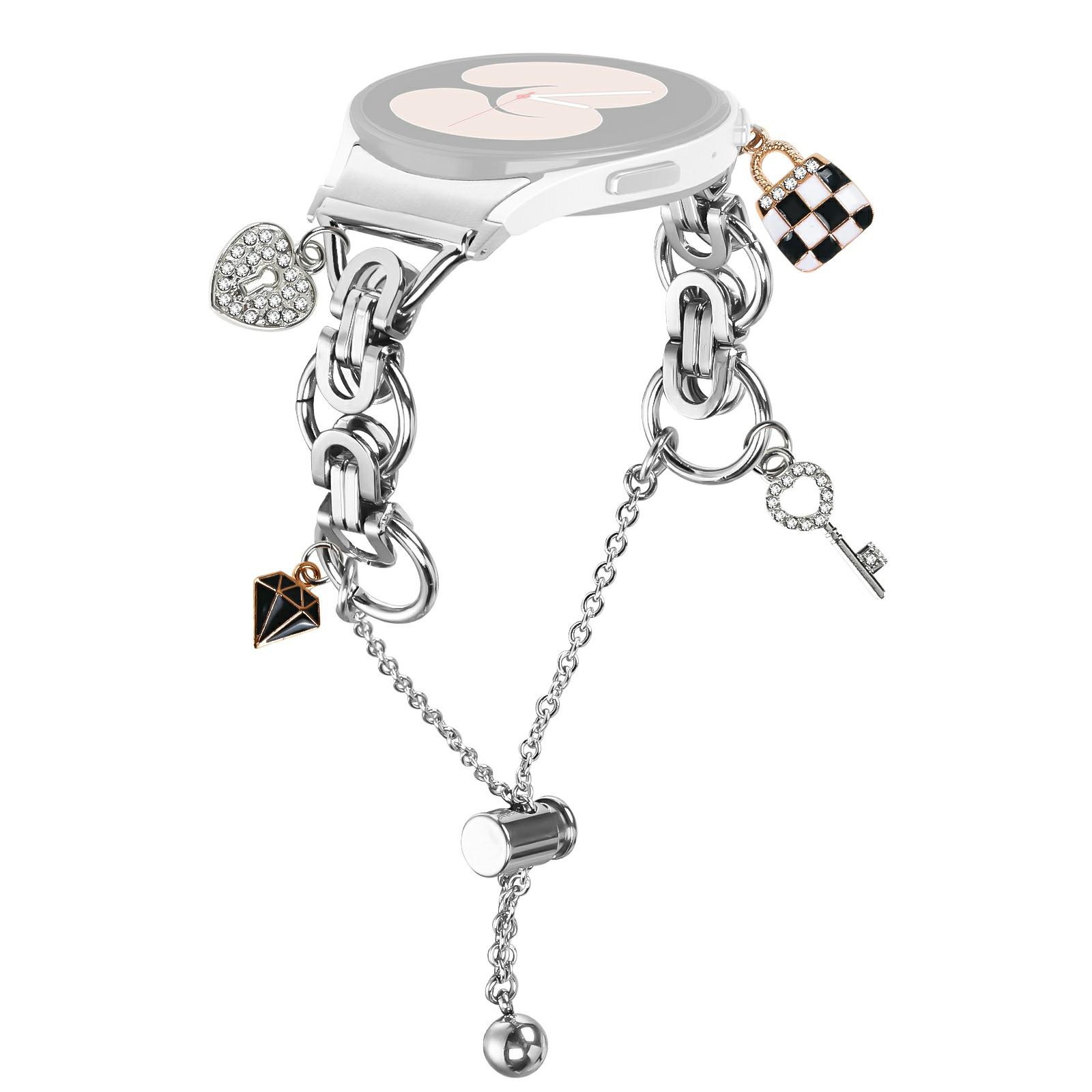 

Ремінець для годинника зі швидкознімним з єднувачем для Samsung Galaxy Watch6/6 Classic Срібний Металевий ремінець з металевого сплаву у стилі одинарного ланцюжка A