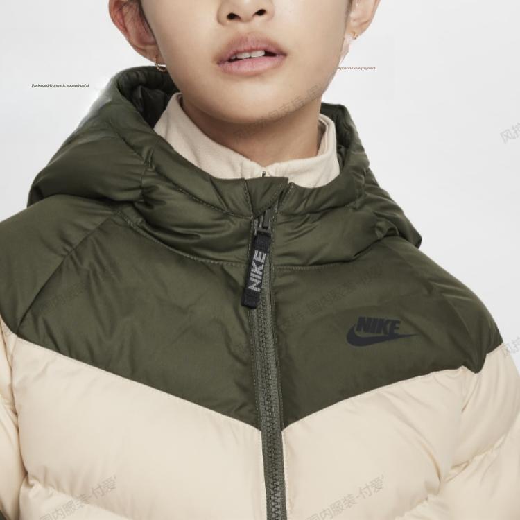 Nike Comfortable Soft Waterproof Simple Jacket Kids Tops Khaki Sand Black FN7730-326