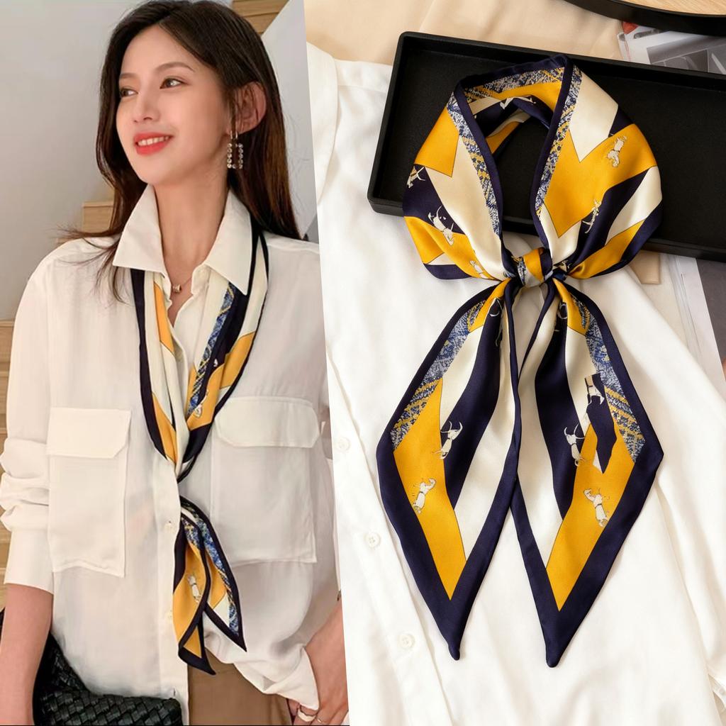 Korean Version of Rabbit Long Silk Scarf Streamer Women's Spring and Autumn New Scarf Double-layer Double-sided Decorative Scarf Handle Tied Bag