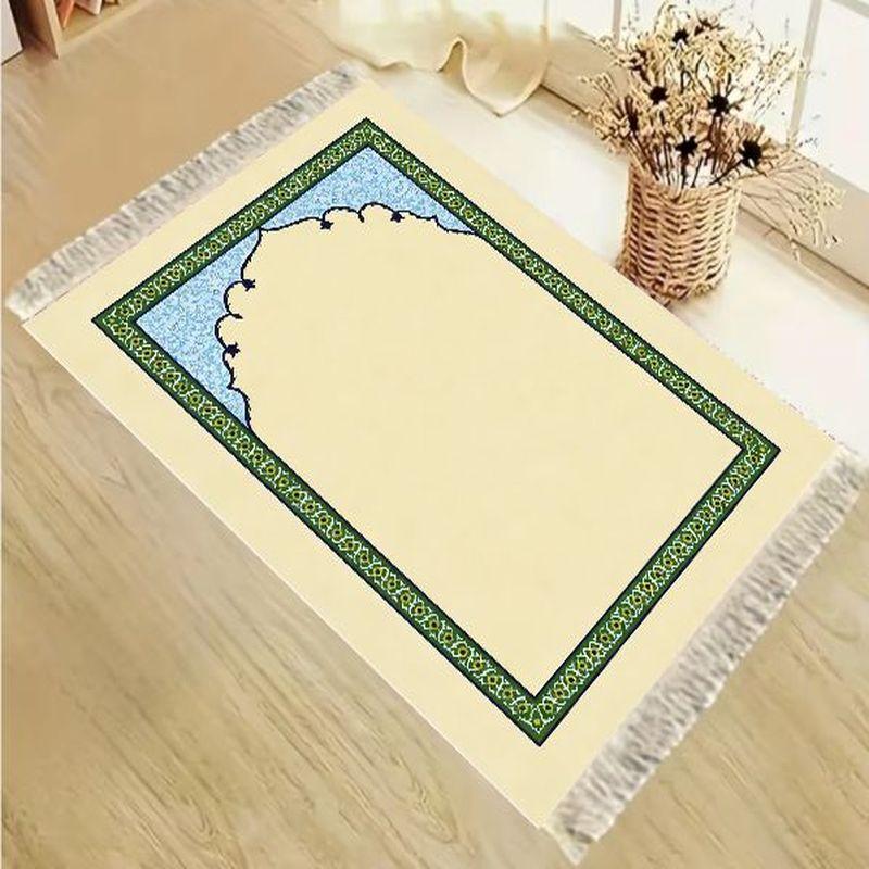Velvet Islamic Salat Mat Simple Golden Arch Mihrab Pattern Anti Slip Portable Prayer Rug Eid Home Decor Gift