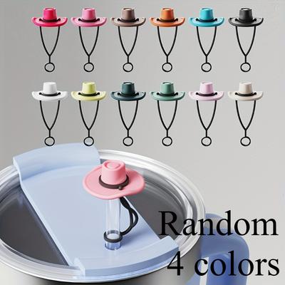 4pcs Cute Cowboy Hat Silicone Straw Covers - Reusable, Food-Grade Decorative Lids for Cups & Drinks, 10mm Straw Compatible, Perfect for Home
