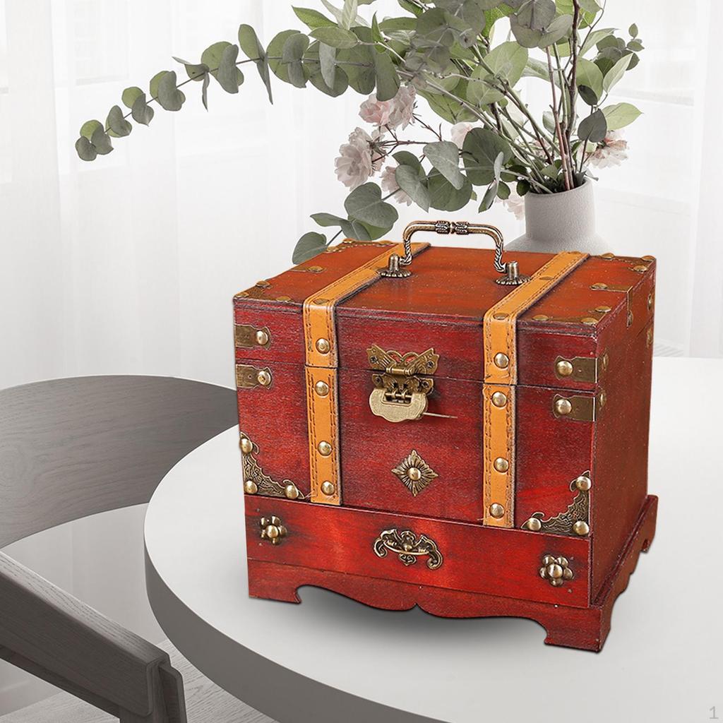 Chinese Style Jewelry Box Organizer, Wedding Gift with Mirror Handle Container Display Holder