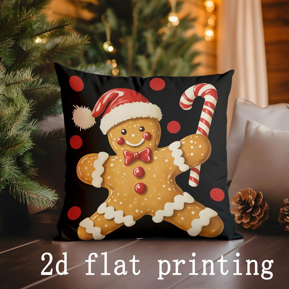Home Decor Gingerbread Christmas Baking & Cottage Pillows Pattern Cushion Cover Suitable for Sofa Bedroom Car Pillow Cover