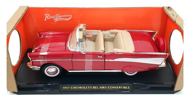 LuckyDieCast 1/18 Scale American Bel Air Convertible Diecast Car, 1957 (Red/White) [Parallel Import]
