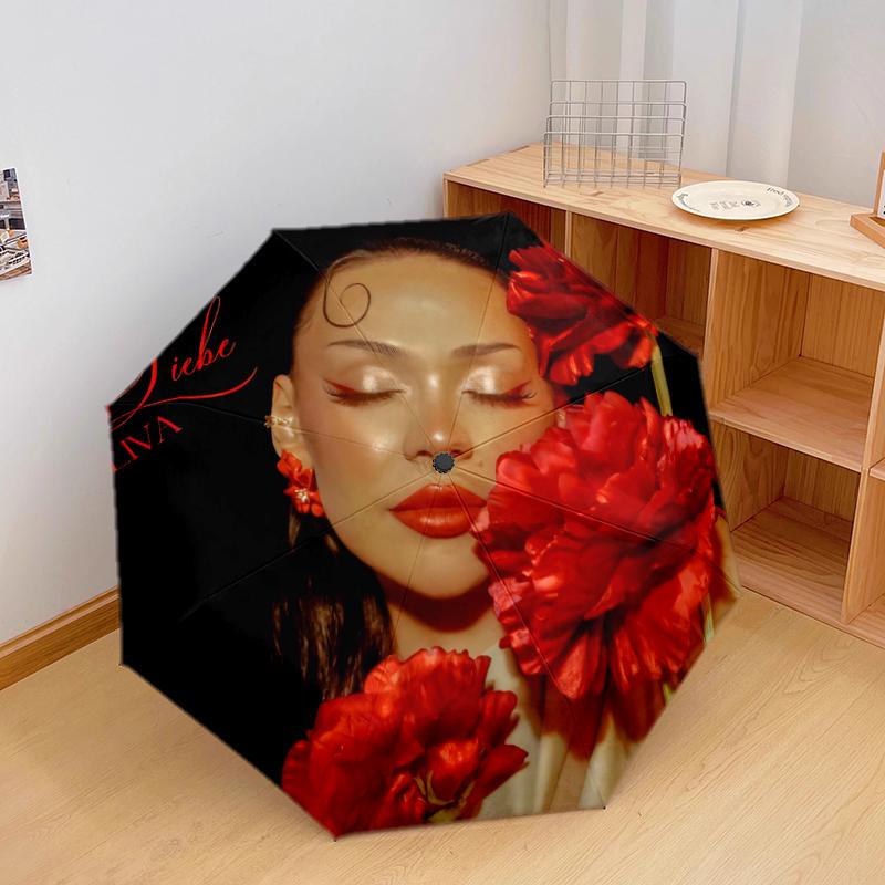 1pc Ayliva Pattern Umbrella Portable Folding Umbrella Iron Frame Hole Bone Structure Outdoor Home Umbrella