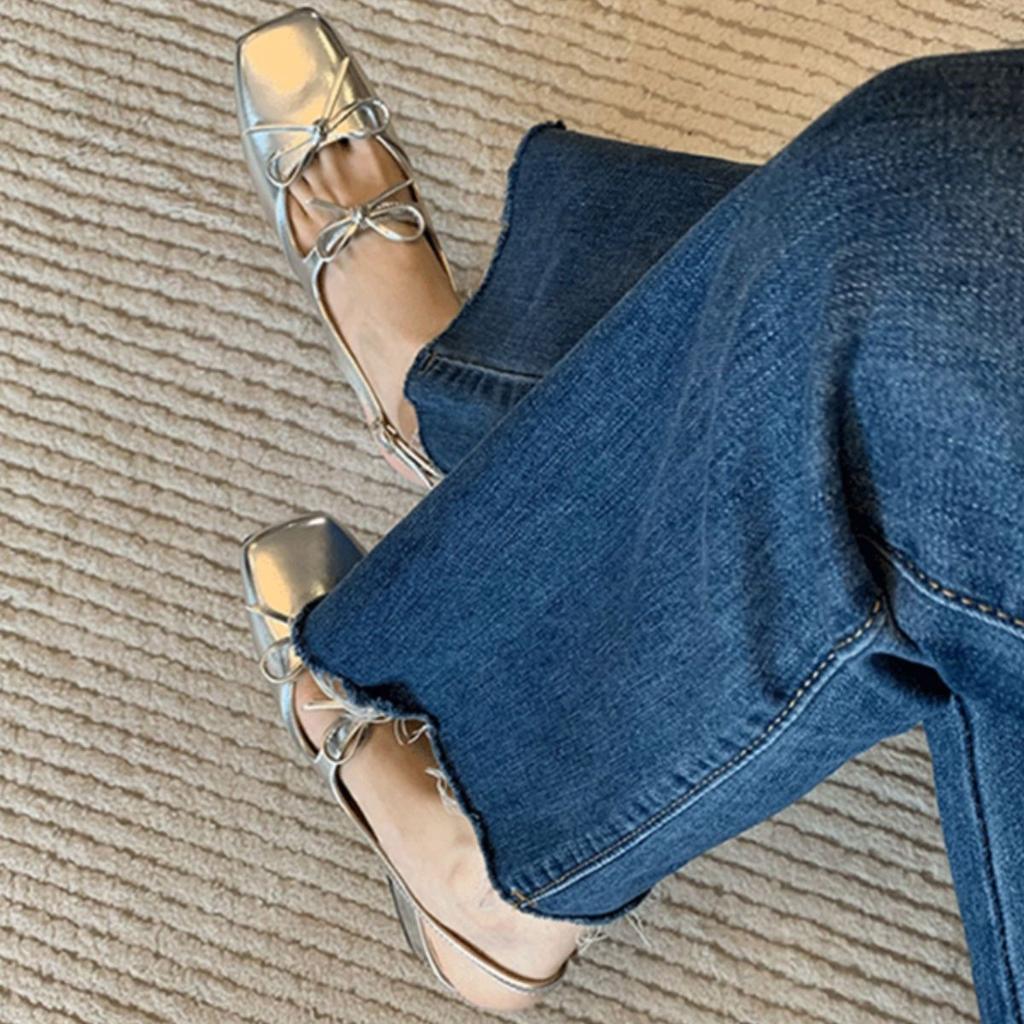 French Silver Mary Jane Women's Shoes Bow Single Shoes Square Head Thick Heel High Heels Women's One-button Bag Head Sandals