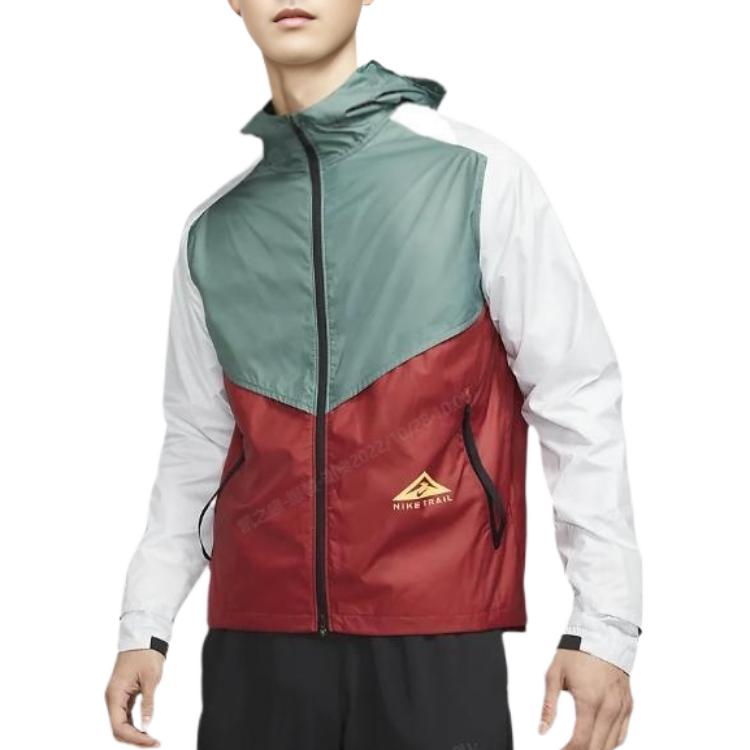 Nike Spliced Hooded Logo Print Jacket Men Outerwear Spearleaf-Green CZ9055-387