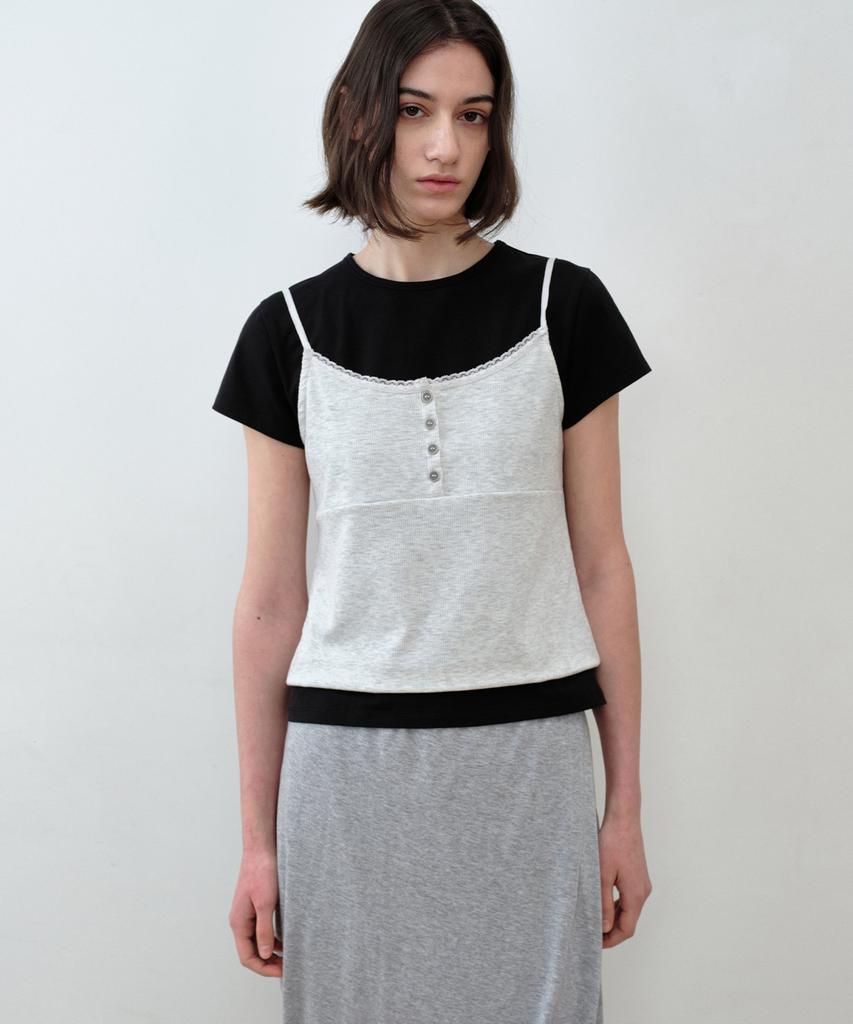 Simeteuligpeosenteu Lace Layered Two-Way Top / Black