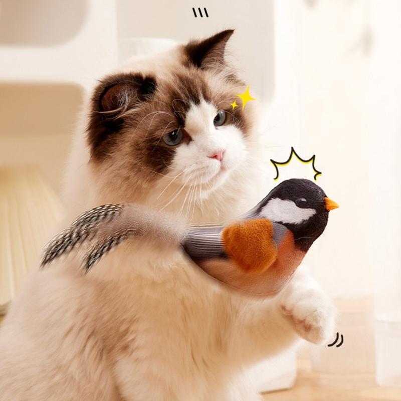 Kitten Chew Toy Sound Toy Teething Soft Bird Toy Chirping Bird with Sound Attractive Bird Shape Teething Toy