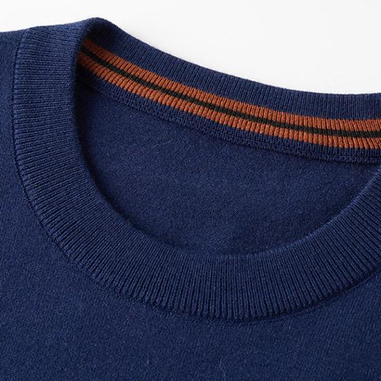 Men Fall Winter Sweater with Stretchy Cuffs And Hem Round Neck Thickened Keep Warm Solid Color Long Sleeves Mid Length Top