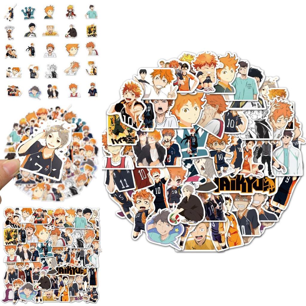 Anime Haikyuu!! 52-piece Sticker Set With Waterproof Multi-color Decals For Laptops And Bikes