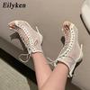 Fashion Eilyken Fashion Design Mesh High Heel Women Boots Sandals Sexy Peep Toe T-tied Stripper Pole Dancing Stiletto Shoes