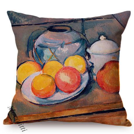 Vintage Nordic Still Life Oil Painting Art Decoration Throw Pillow Case Vase Milkjug Green Fruits Design Car Sofa Cushion Cover
