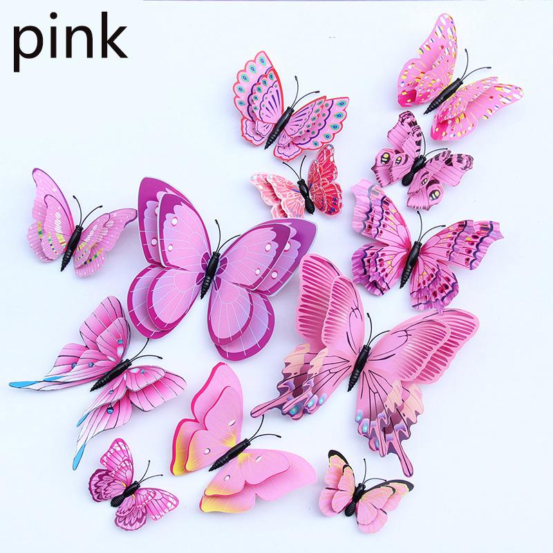 12pcs 3D Double Layer Butterfly Wall Stickers Decor Butterflies for Wedding Decoration Magnet Fridge Decals Decoration Sticker