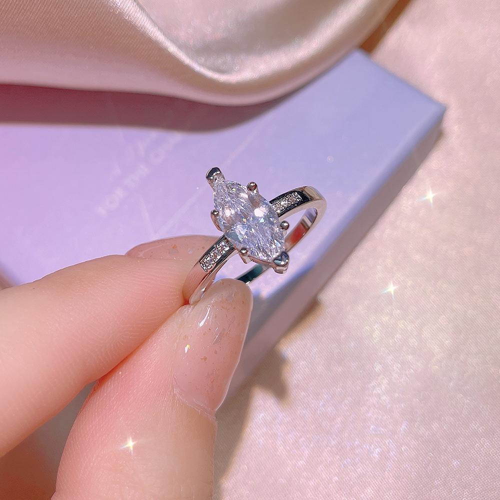 Exquisiter Damen Zirkon Ring Glänzender AAAA Zirkon Geometrischer Ring Silber Damen Party Schmuck Hochzeit Brautschmuck Ring