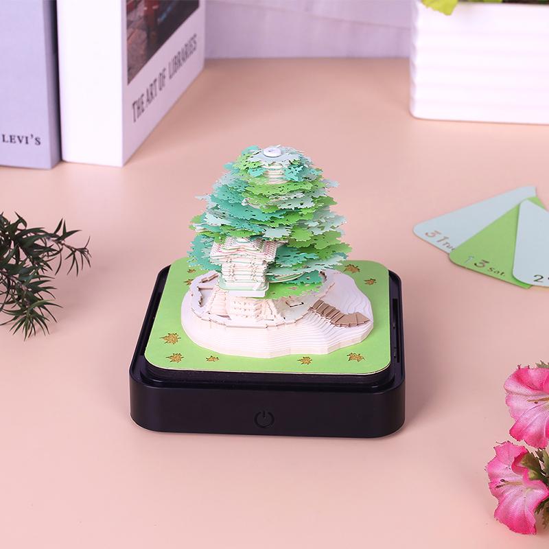 Time Piece Calendar 2026 Desk Calendar With Led Light 3D Tear-Away Calendar Paper Carving Art Memo Pad Notepad Gift Christmas