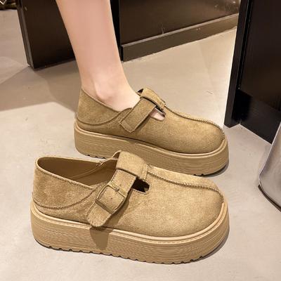 Retro Mary Jane Einzelschuhe mit großem Kopf für Damen 2025 Herbst neue trendige Schuhe mit dicker Sohle und flachem Ausschnitt mit Rock, höhenverstärkende Einzelschuhe