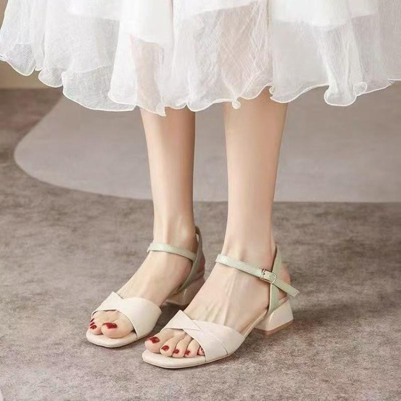 Chunky Heel Sandals - Women's Slip-on Waterproof Versatile Soft Leather High-heel Beach Shoes