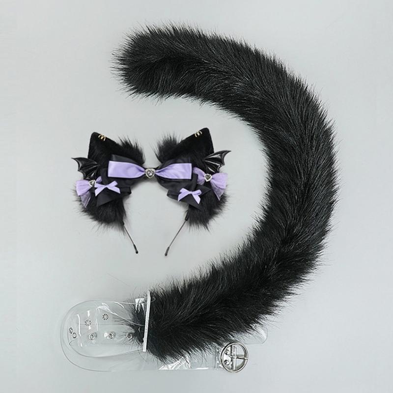 Cats Tail Lovely Cats Ears Hairband Plush Wolf Tail Halloween Party Costume Accessories for Adult Woman Man