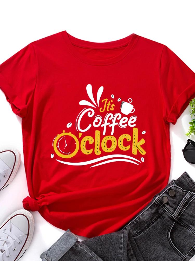 It's Coffee Clock Print Women T Shirt Short Sleeve O Neck Loose Women Tshirt Ladies Tee Shirt Tops Clothes Camisetas Mujer