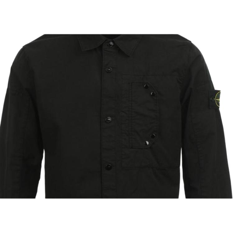 Stone Island Solid Color Button Logo Long Sleeve Jacket Unisex Jackets Black 811511910-V0029