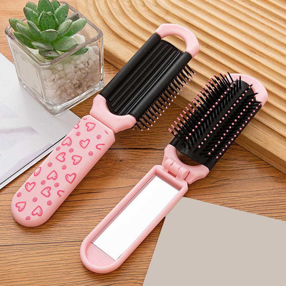 Plastic Folding Comb Portable Makeup Mirror Comb Foldable Massag Girl Bangs Fashionable Convenient Carry On Bag Comb