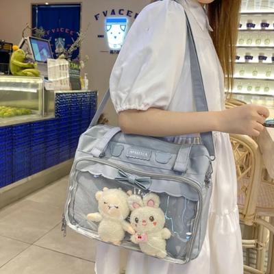 2025 Cute Transparent Canvas Itabag Fashion Girls One Shoulder Bag Student Personality Crossbody Bag With Badge Doll Ita Bag