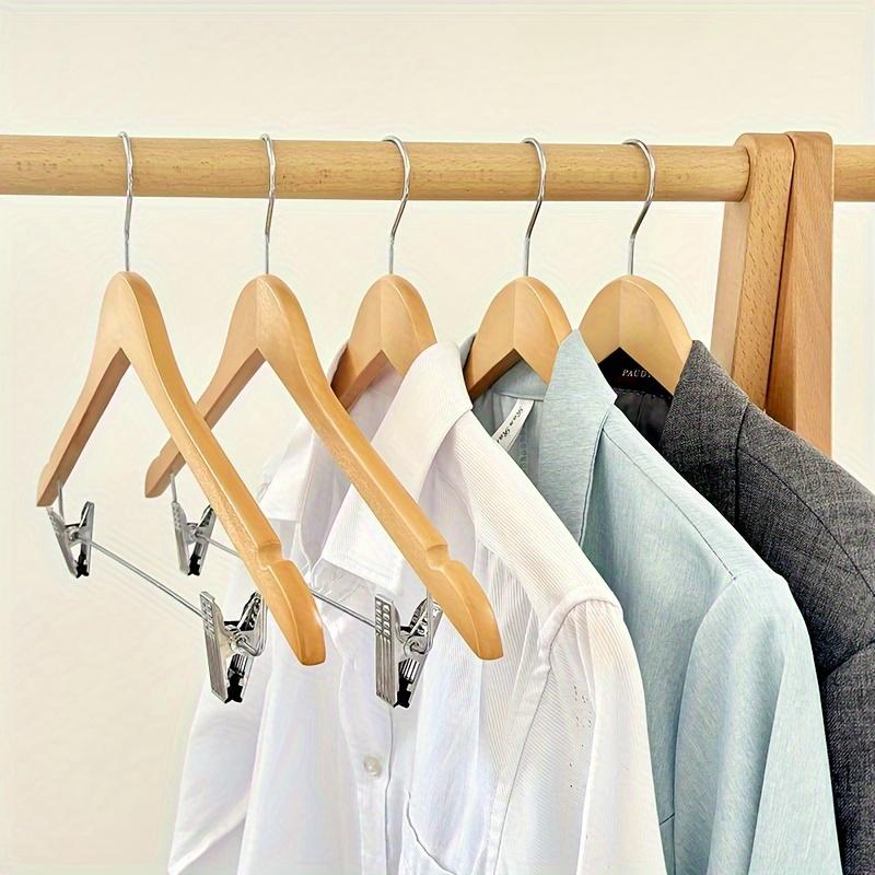 10pcs Solid Wood Hangers with Clips for Shirts T-Shirts Suits Coats and Wardrobe Use