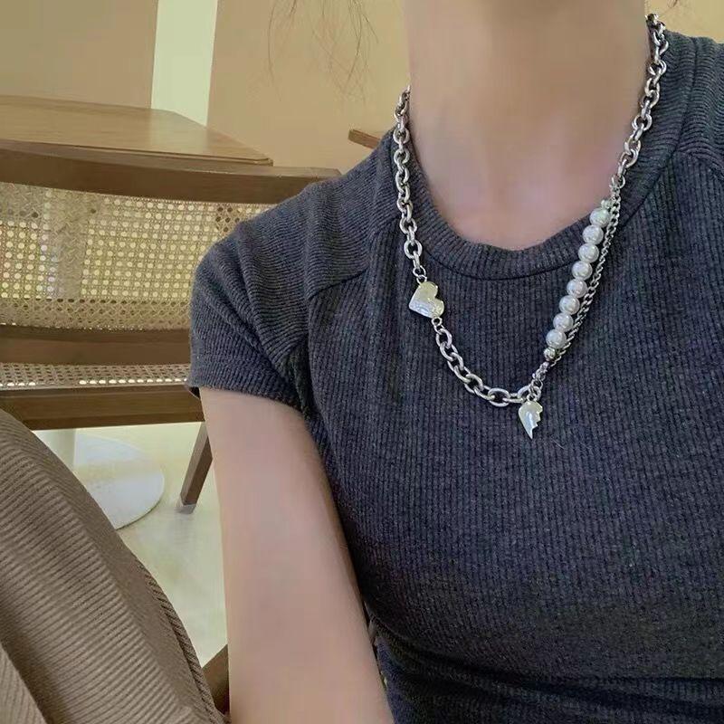 New pearl necklace women's light luxury niche versatile sweater collarbone chain premium love butterfly pendant