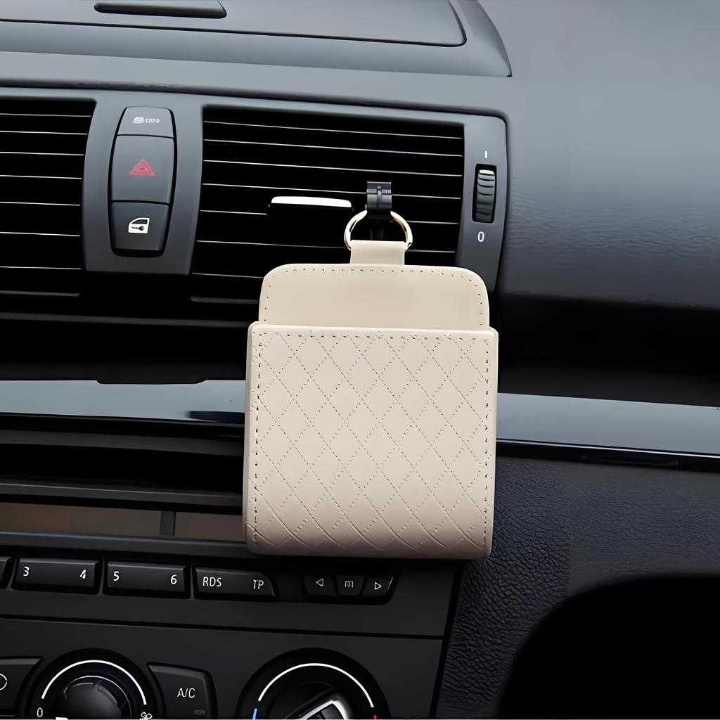 Car Vent Organizer - PU Leather Multi-Functional Air Vent Storage Box with Phone Holder, Compact Dashboard Organizer for Car Interior Accessories