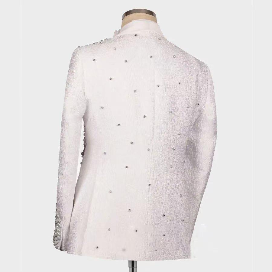 Elegant and Stylish Big & Tall Men's Suit Set with Handcrafted Beadwork for Formal Events, Luxurious Blazer and Trousers Combo