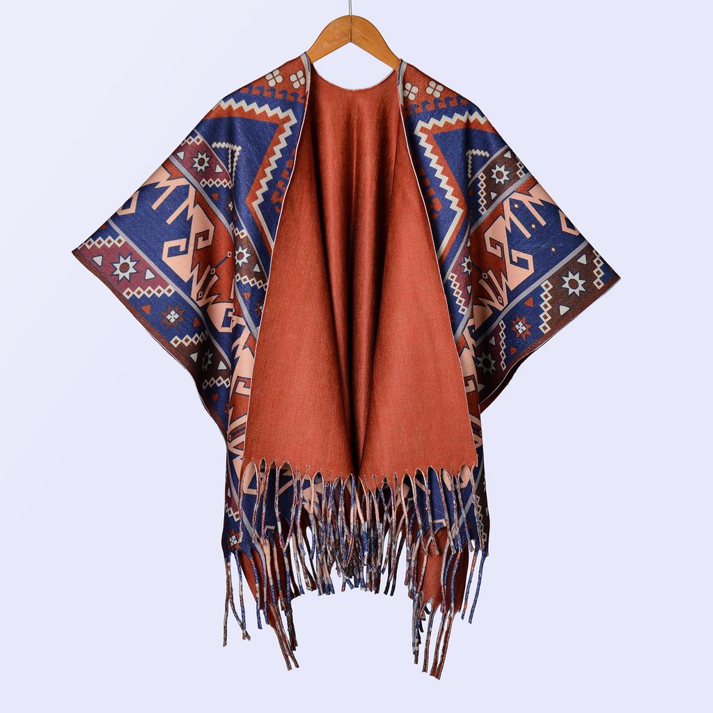New National Style Ink Double-sided Thickened Shawl with Women's Autumn and Winter Retro High-end Photo Shawl Large Cape