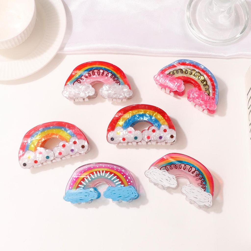 Dreamy Rainbow Cloud Shark Hair Clip – Sweet Metal Spring Claw for Women