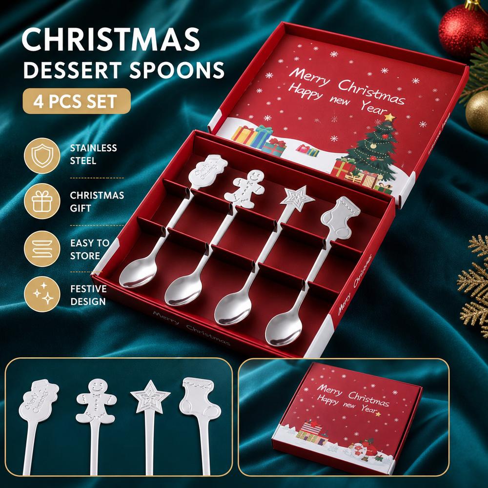 4PCS Set Snowman Coffee Spoons Festive Cake Spoons New Dessert Spoons Holiday Decoration