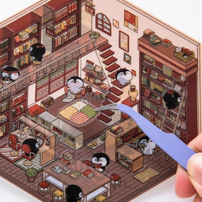 3D PET Sticker Cute Cartoon Miniature Scene 3D Landscaping Stickers DIY Cabin Scene Stacking And Pasting Hand Account Gif
