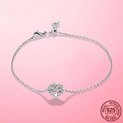 Femme Bracelet 925 Sterling Silver Bracelet Heart Family Tree of Life Chain Bracelets for Women Fine Silver Jewelry Making Gift
