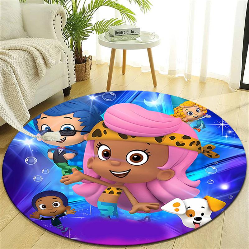 1pc Bubble Guppies Design Printed Area Round Carpet for Bedroom Living Room Home Decor Rugs Mat Non Slip Mat Rug for Bedside