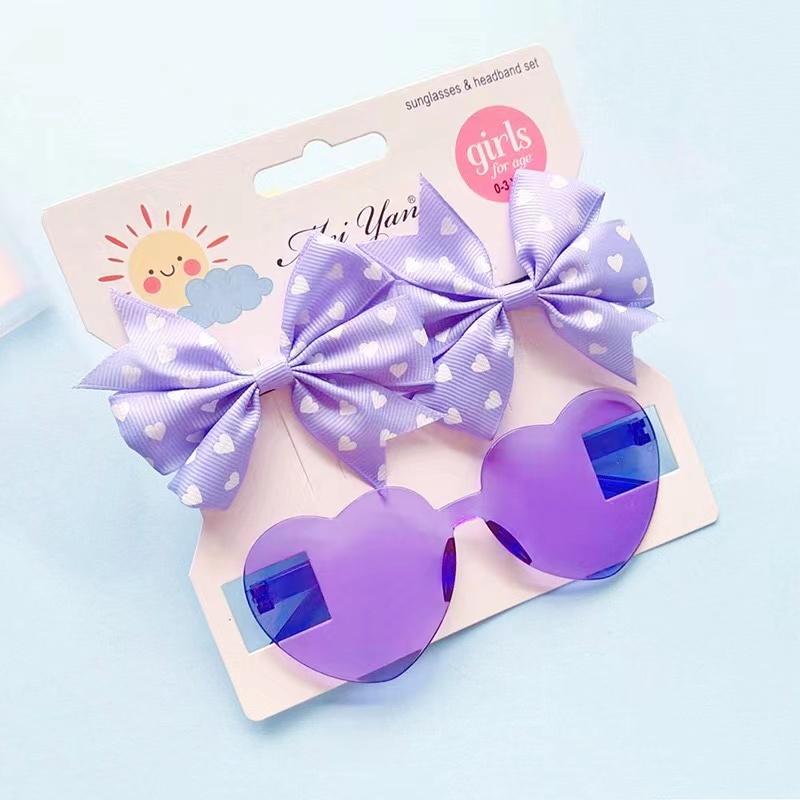 

Упаковка бантов для волос с твердыми точками, заколки для девочек, фирменные заколки для волос с бантом, детские цветные солнцезащитные очки в форме сердца, детские аксессуары для волос one size