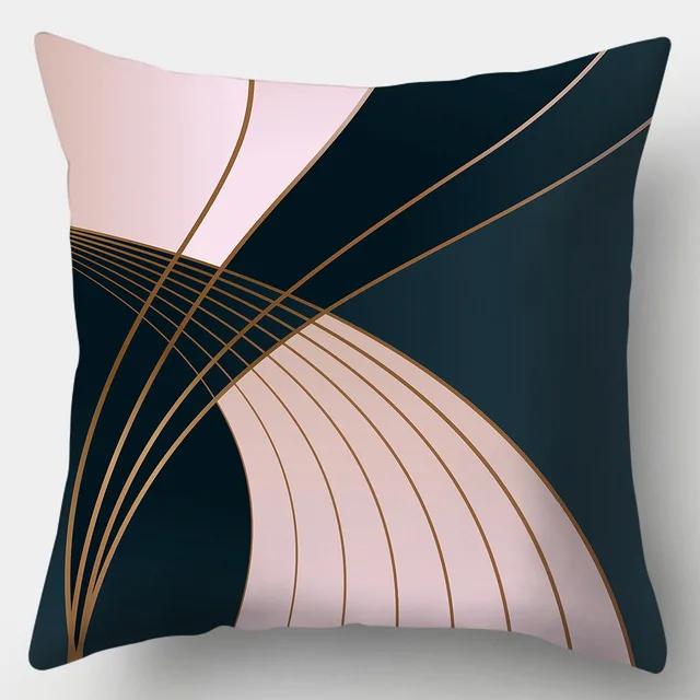 45x45 Simple Abstract Pink Line Leaf Printed Polyester Cushion Cover for Home Living Room Sofa Chair Decorative Pillowcase