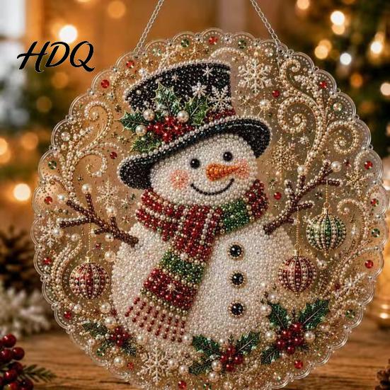 Celebration Party Supplies Christmas Acrylic Tree Hanging Ornament Faux Pearl Art DIY Painting Holiday Suncatcher 20cm Glowing Window Decor for Home