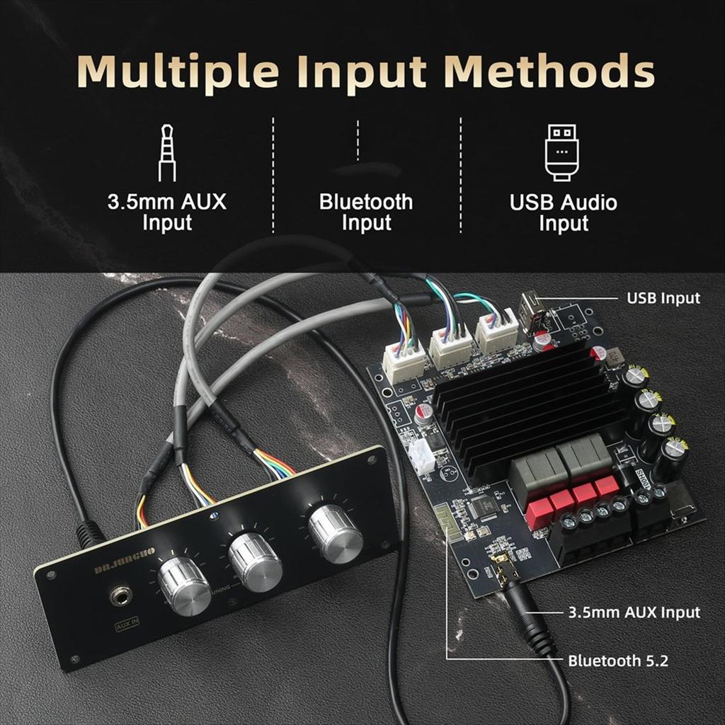 T100HS-W Power Amplifier Board Bluetooth5.2 TPA3221 Chip 2.0 Channel 100Wx2,Audio Power Amplifier with Front Panel
