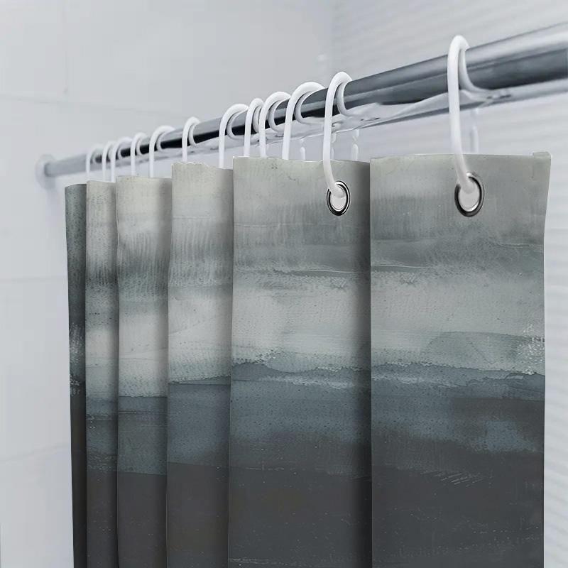 Modern Watercolor Shower Curtain Home Decor Customizable Waterproof Bathroom Fabric With Hooks Blue Grey White Texture (L180W245